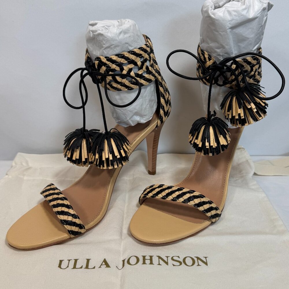 Ulla Johnson Clara Melange Sandal Pom Pom Tassel Wrap Heels - Look Brand New